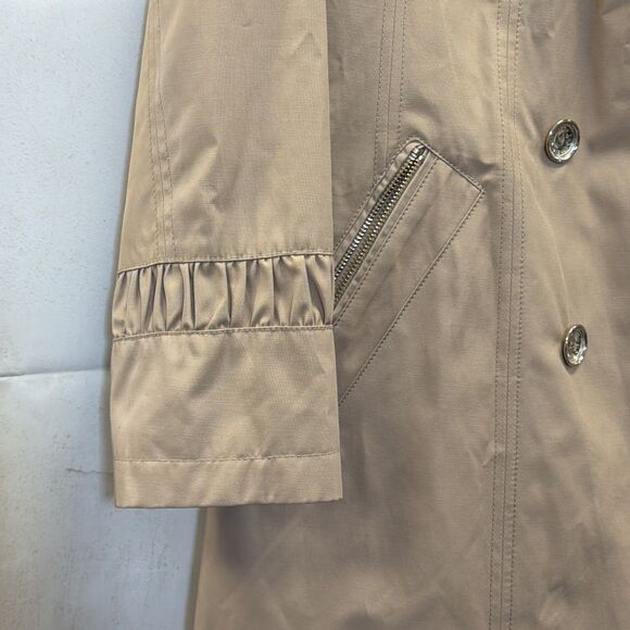 Karl Lagerfeld Paris Tan Hooded Trench Coat Double Breasted  LG (flaw) - Picture 5 of 13